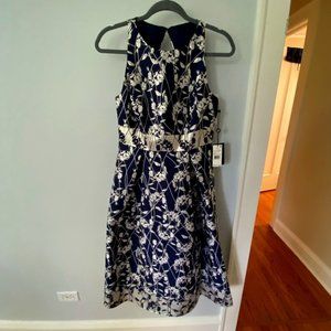 Adrianna Papell navy blue jacquard midi dress, size 4